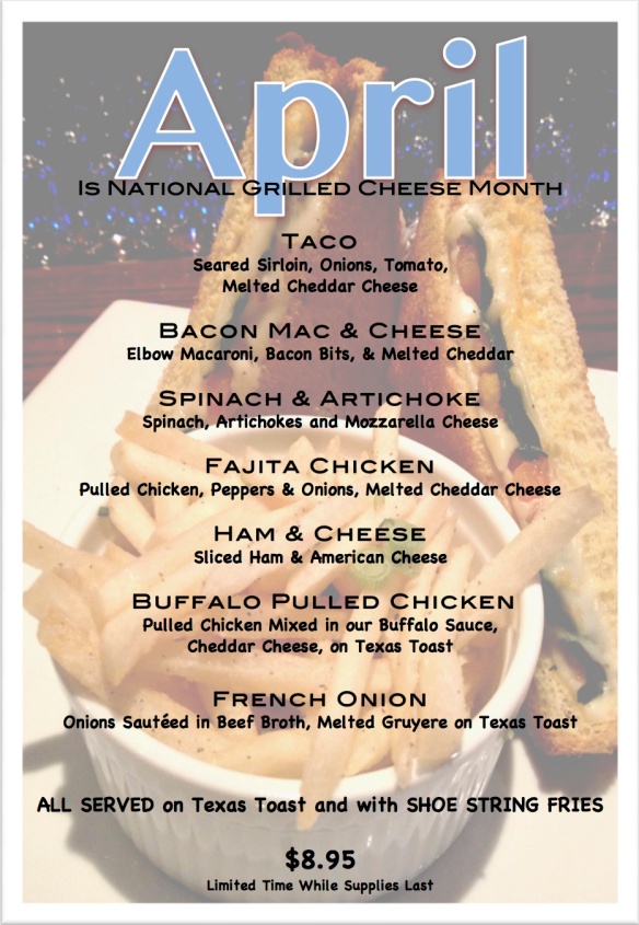 This Week's Grilled Cheese Menu at The Nutty Irishman, Farmingdale